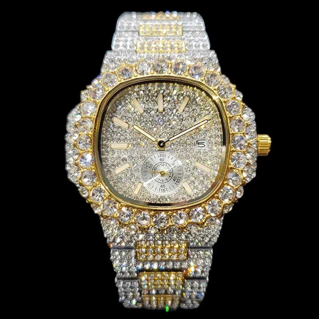 VVS Full Ice Date Special Minute Hand Iced Out Watch – Luxury Hip Hop Jewelry Watch for Men - CaratixJewelry